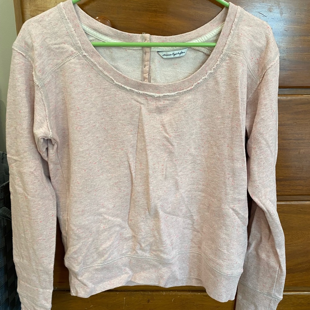 Pink American Eagle Outfitters Crewneck Sweatshirt w Button Detail on Back XS